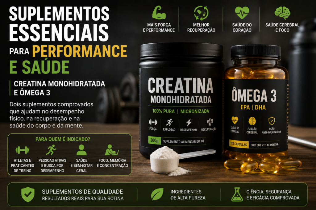 Creatina e Ômega 3 em 2026: Performance e Saúde Máxima