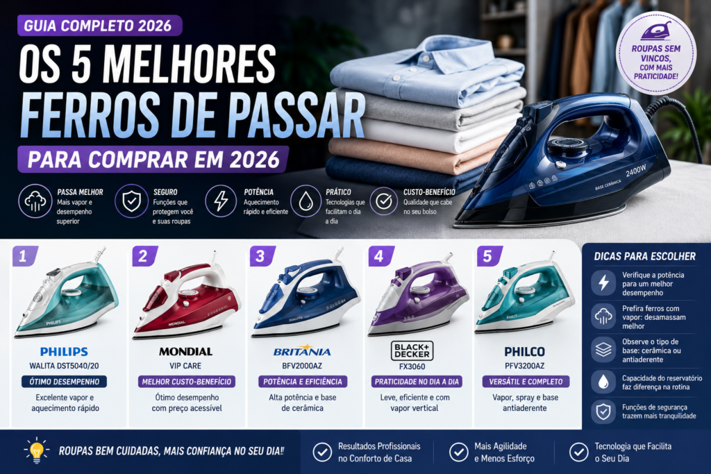 Os 5 Melhores Ferros de Passar para Comprar em 2026