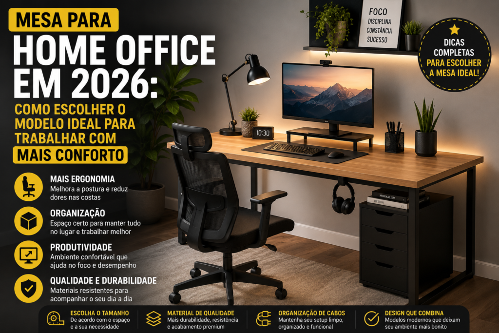 Mesa Para Home Office em 2026: Como Escolher o Modelo Ideal Para Trabalhar Com Mais Conforto