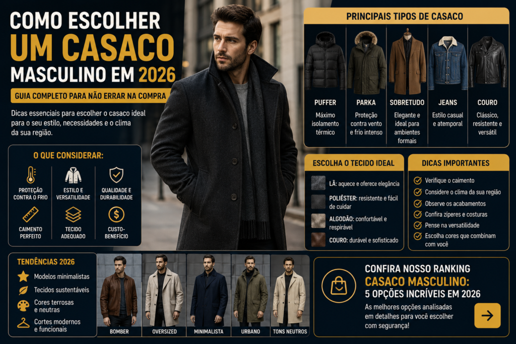Como Escolher um Casaco Masculino em 2026: Guia Completo Para Não Errar na Compra