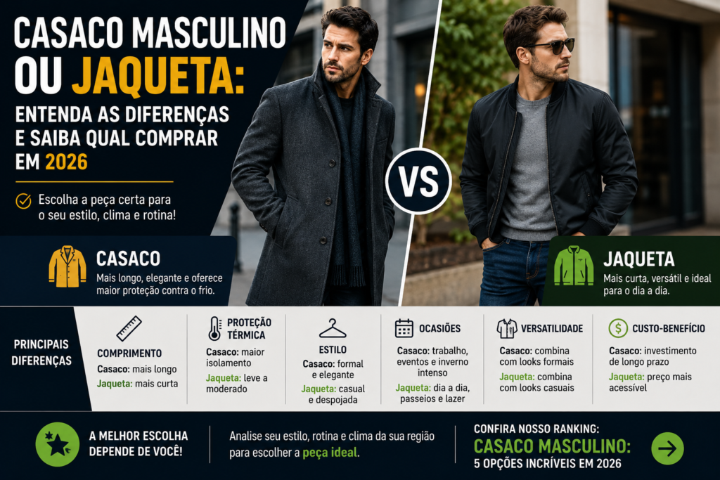 Casaco Masculino ou Jaqueta: Entenda as Diferenças e Saiba Qual Comprar em 2026