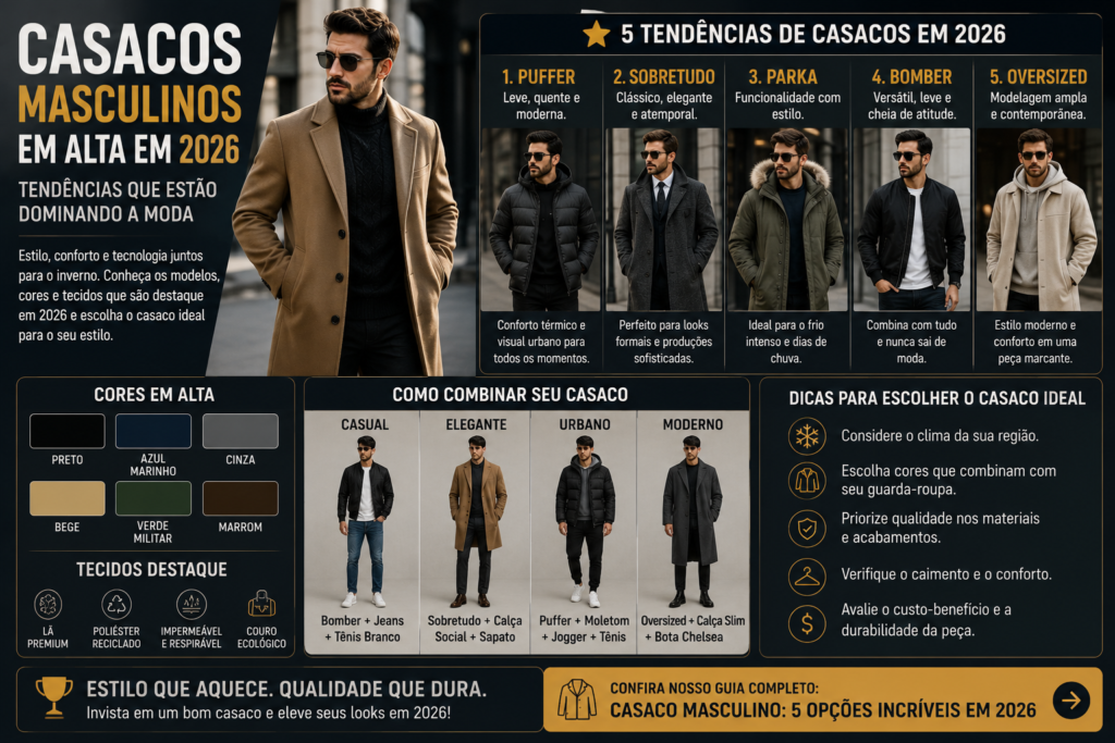 Casaco Masculino em Alta em 2026: Tendências Que Estão Dominando a Moda