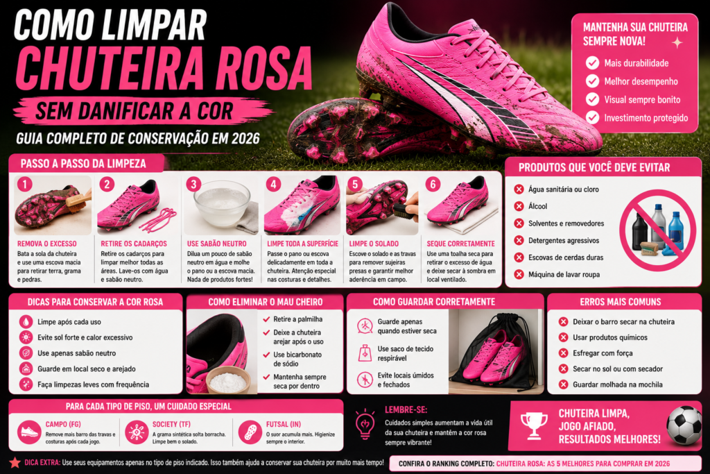 Como Limpar Chuteira Rosa sem Danificar a Cor: Guia Completo de Conservação em 2026