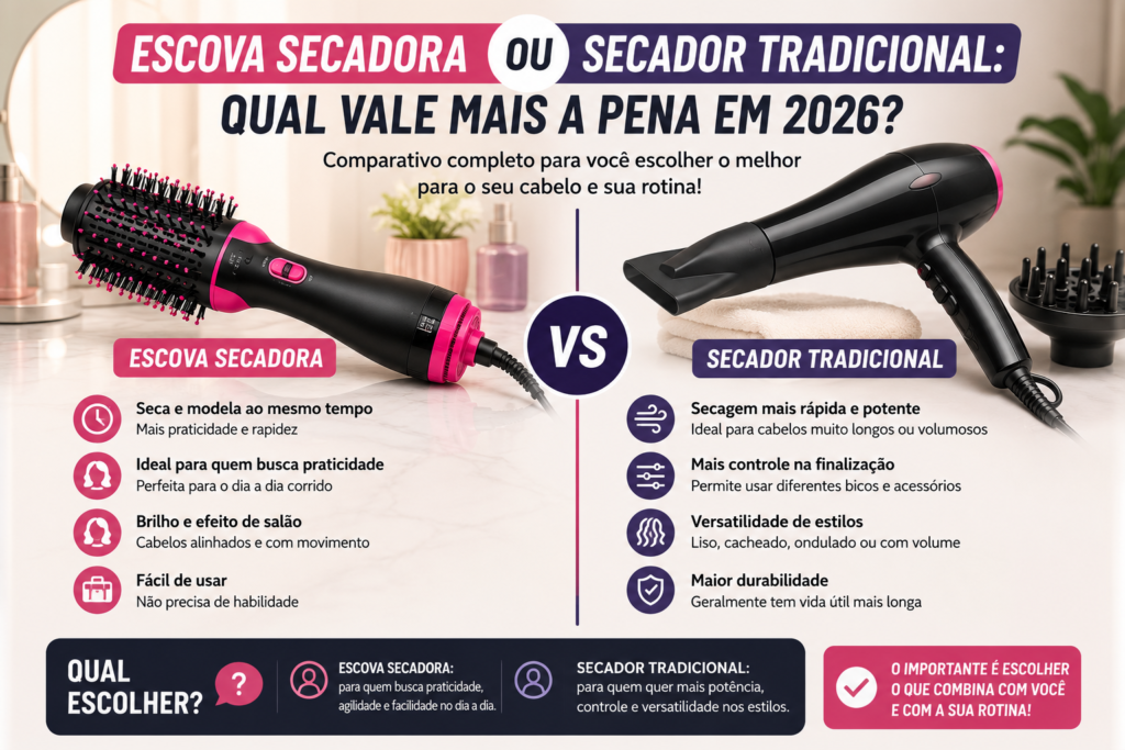 Escova Secadora ou Secador Tradicional: Qual Vale Mais a Pena em 2026?