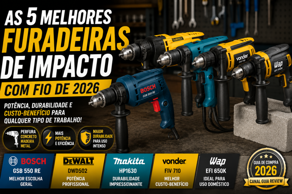 As 5 Melhores Furadeiras de Impacto com Fio de 2026: Potência, Durabilidade e Custo-Benefício