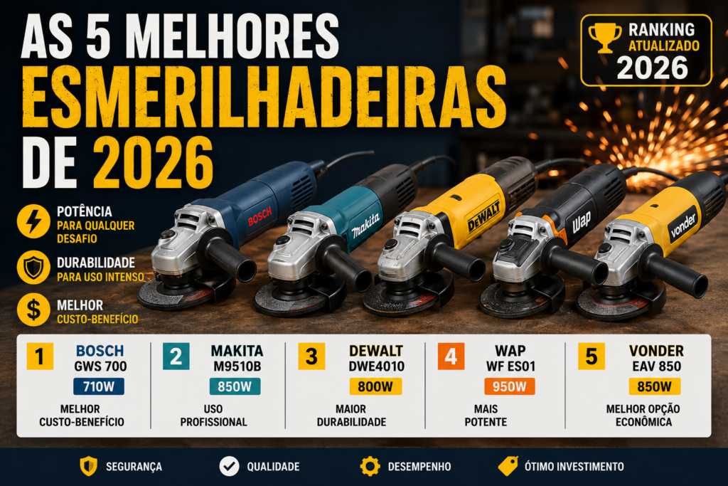 As 5 Melhores Esmerilhadeiras de 2026: Potência, Durabilidade e Custo-Benefício