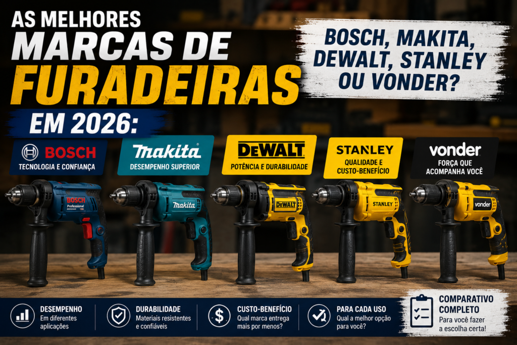 As Melhores Marcas de Furadeiras em 2026: Bosch, Makita, DeWalt, Stanley ou Vonder?