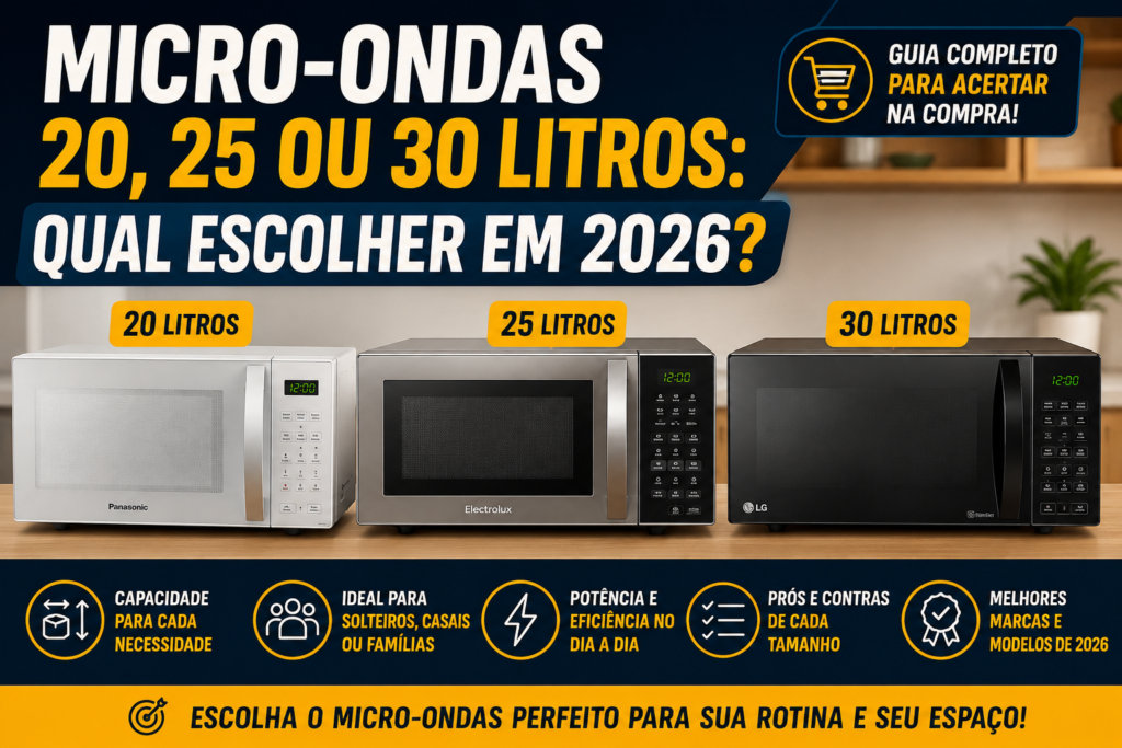 Micro-ondas 20, 25 ou 30 Litros: Qual Escolher em 2026?
