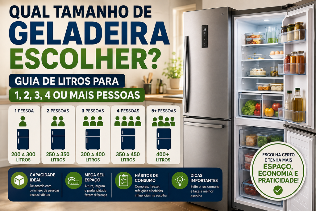 Qual Tamanho de Geladeira Escolher? Guia de Litros para 1, 2, 3, 4 ou Mais Pessoas