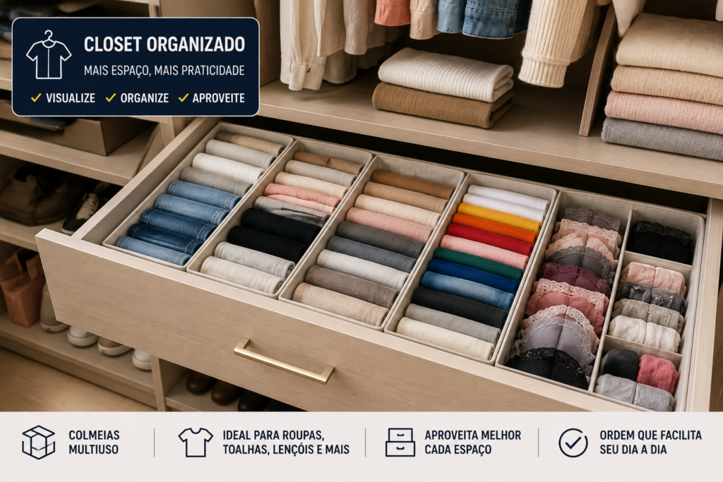 Colmeia organizadora para roupas e guarda-roupa.