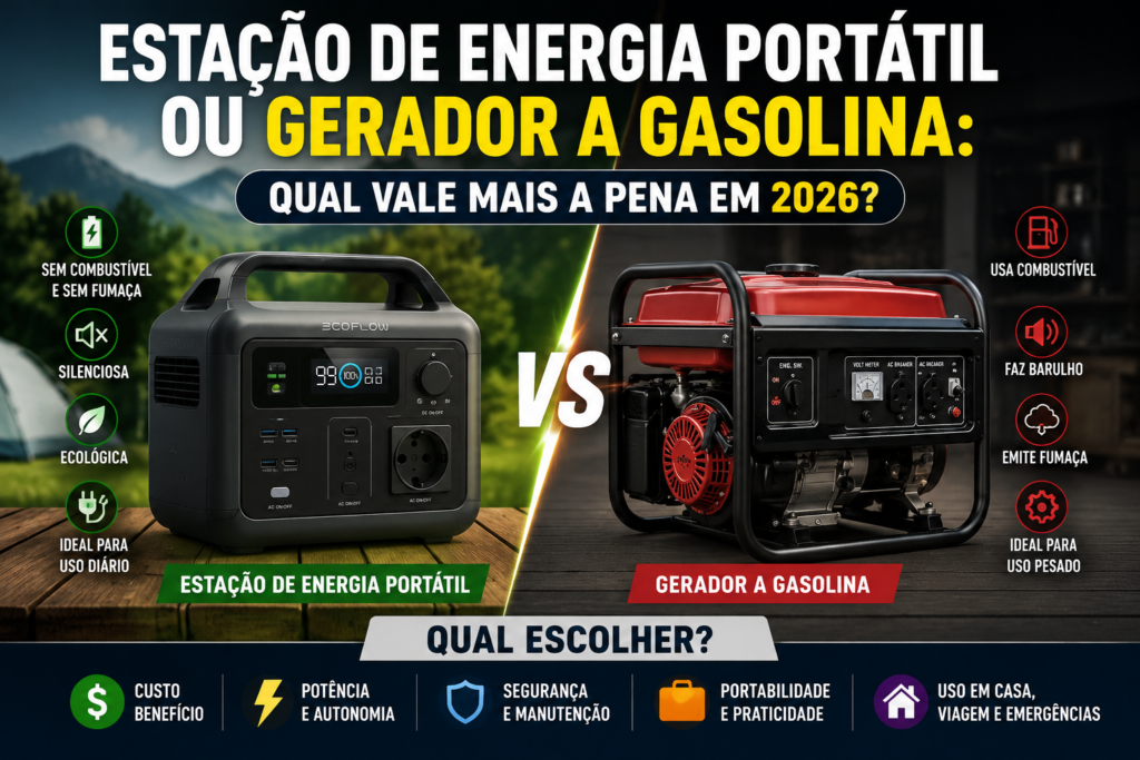 Estação de Energia Portátil ou Gerador a Gasolina: Qual Vale Mais a Pena em 2026?