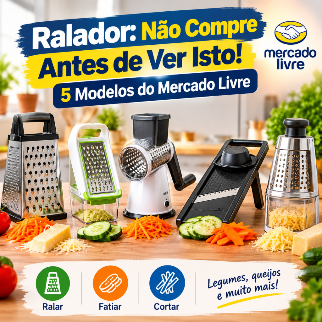Ralador e fatiador de legumes com 5 modelos para ralar, fatiar e cortar alimentos

