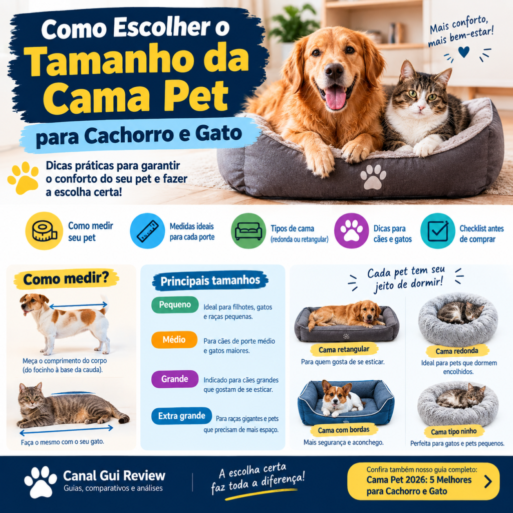 Como escolher o tamanho da cama pet para cachorro e gato, com dicas de medição, tamanhos e modelos de camas