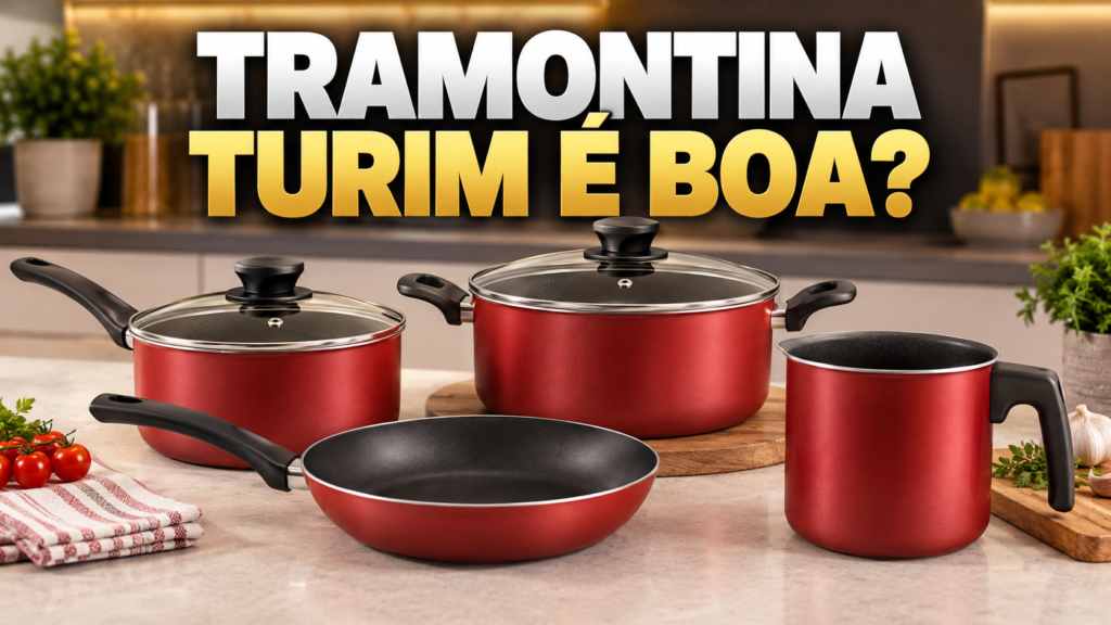 Jogo de panelas antiaderentes vermelho em análise sobre a Tramontina Turim